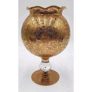 Glastonbury Lotus 22K Gold Gilded Rose Bowl Vase MCM Mid Century Modern Footed‎
